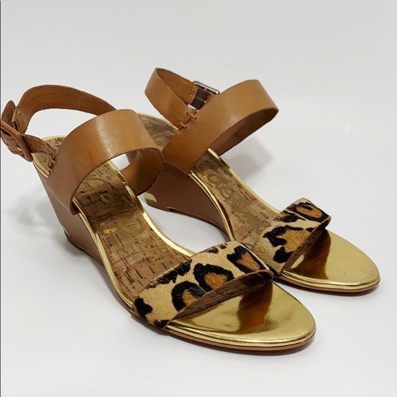 Sam Edelman Shoes - Sam Edelman leather cork animal print strap wedges